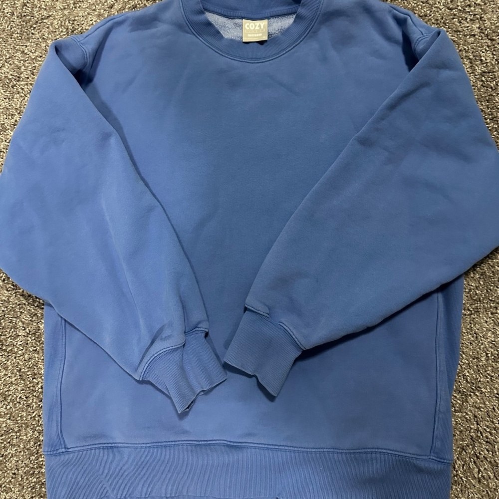 Aritzia TNA Jazz Blue Cozy Fleece Sweatfleece Boyfriend Crewneck Sweatshirt
